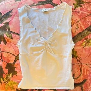 aritzia sunday best white bow tie coquette lettuce edge v neck cami tank top